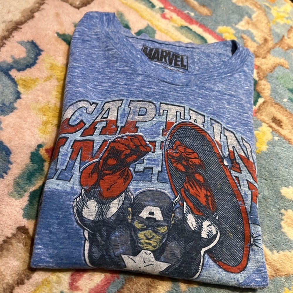 Kids Marvel Captain America Blue and Red Short Sleeve Tee
